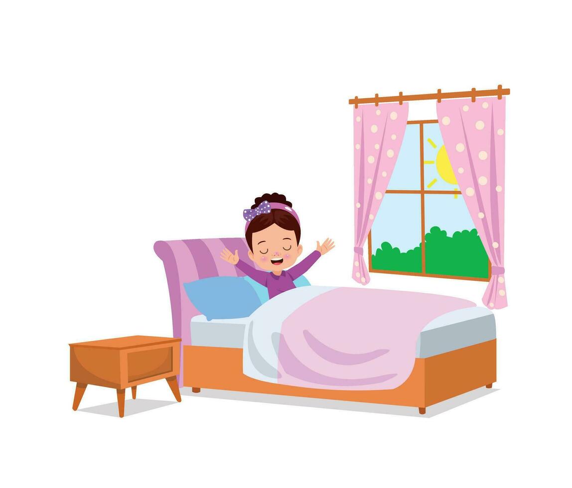 happy cute little kid children wake up in the morning vector