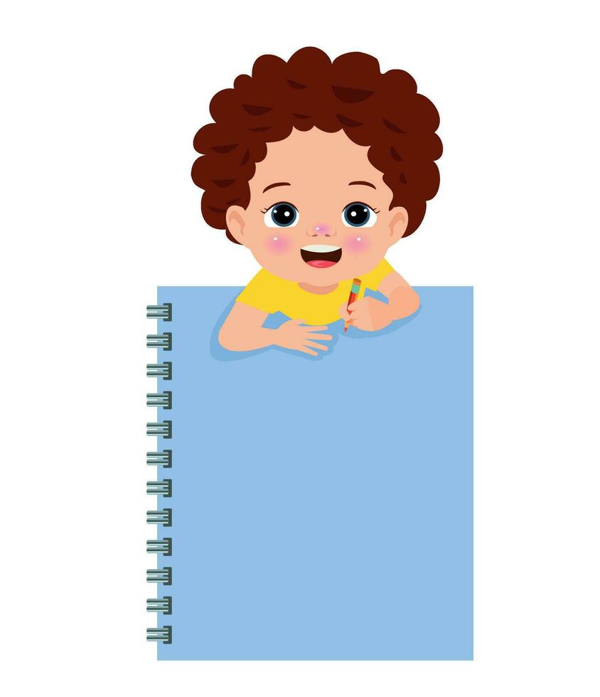 Your text here cute boy holding note paper vector