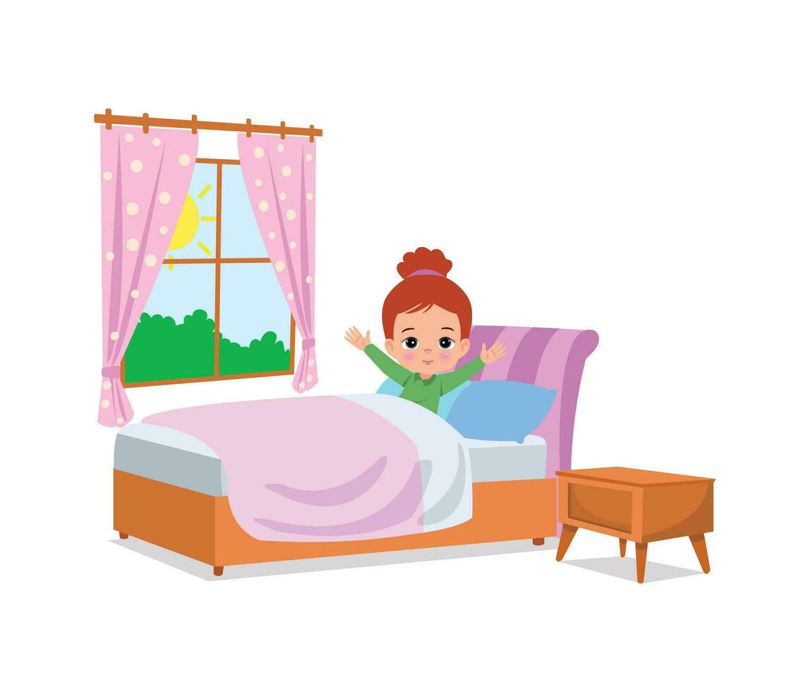 happy cute little kid children wake up in the morning vector