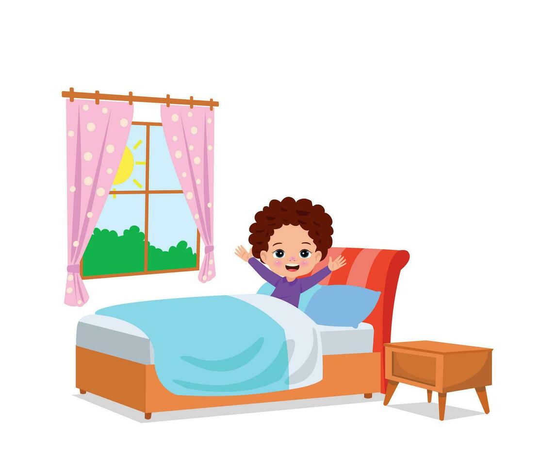 happy cute little kid children wake up in the morning vector