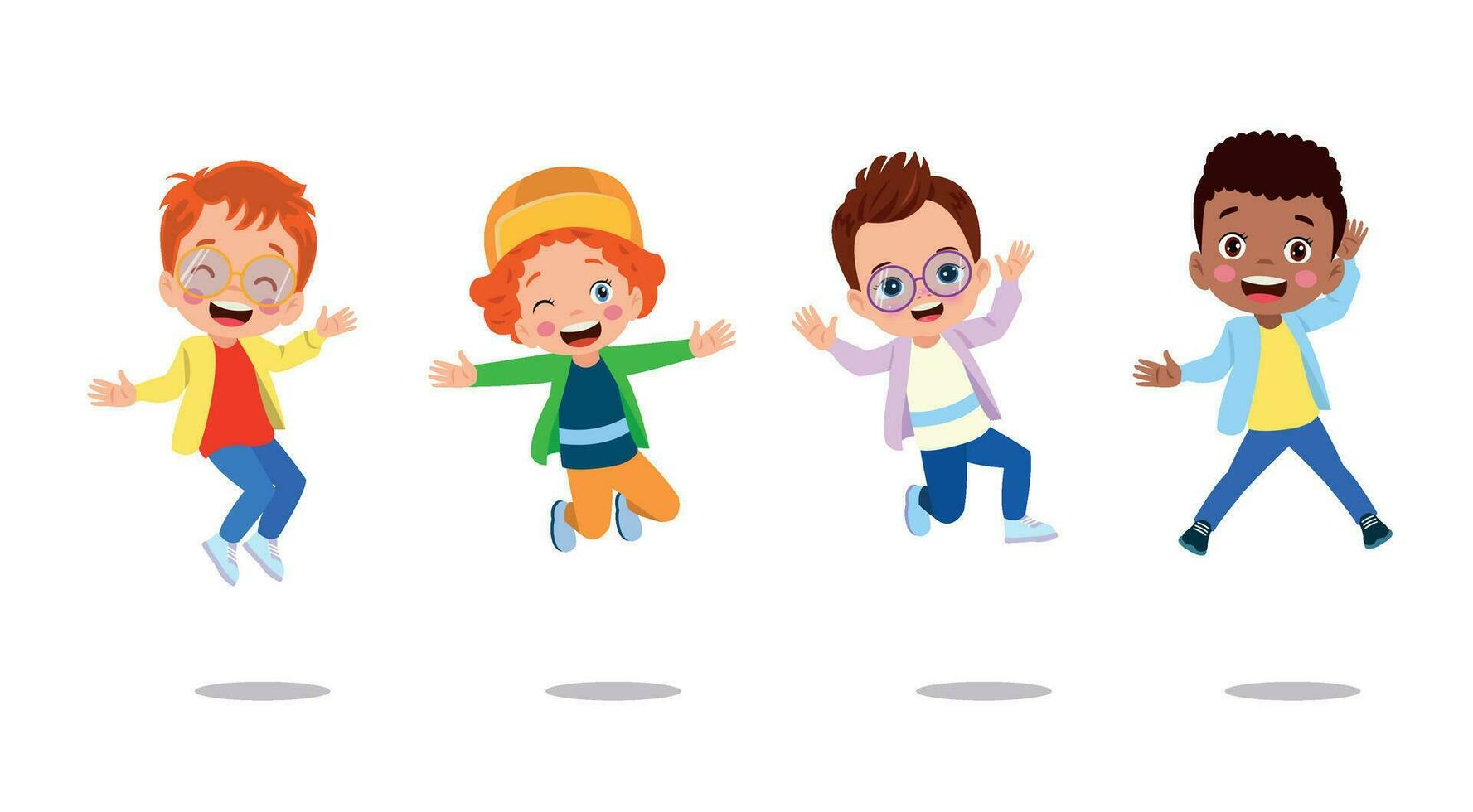 happy school kids jump vector illustration isolated