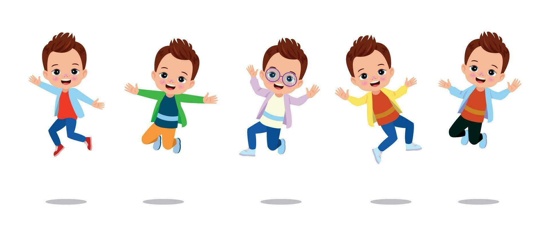 happy school kids jump vector illustration isolated