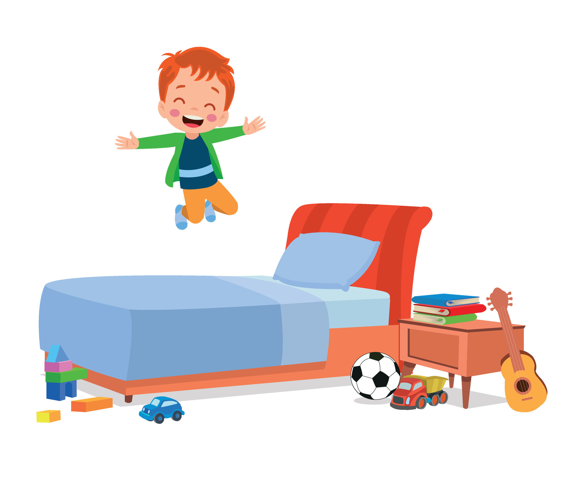 happy cute little kid boy jump on bed 26967745 Vector Art at Vecteezy