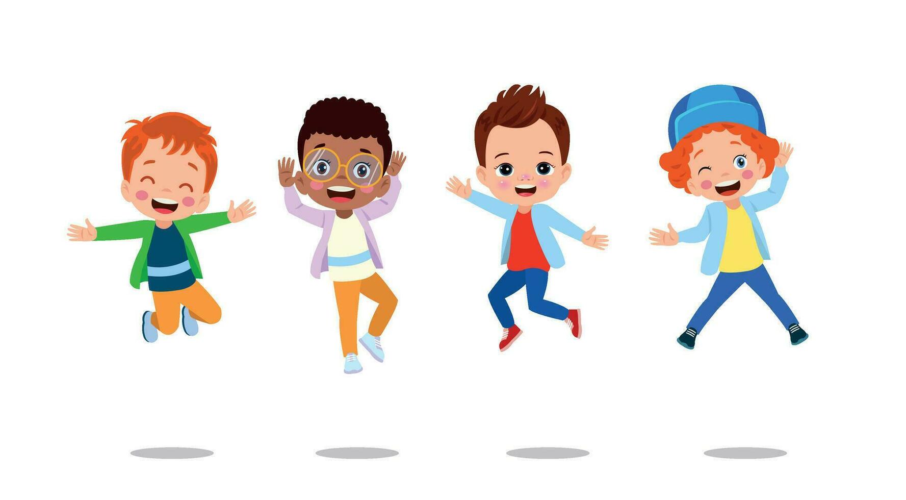 happy school kids jump vector illustration isolated