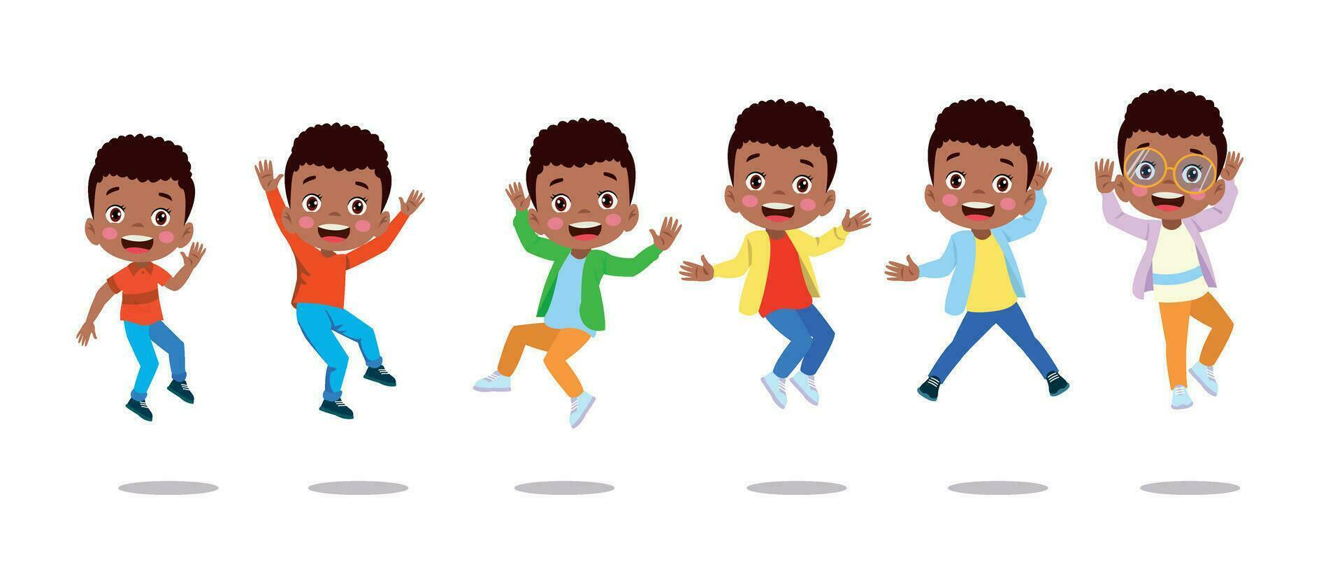 happy school kids jump vector illustration isolated