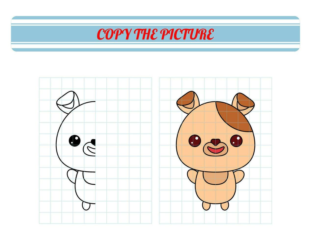 Repeat the picture. Coloring book for kids. Children's education. Cartoon animal dog. vector