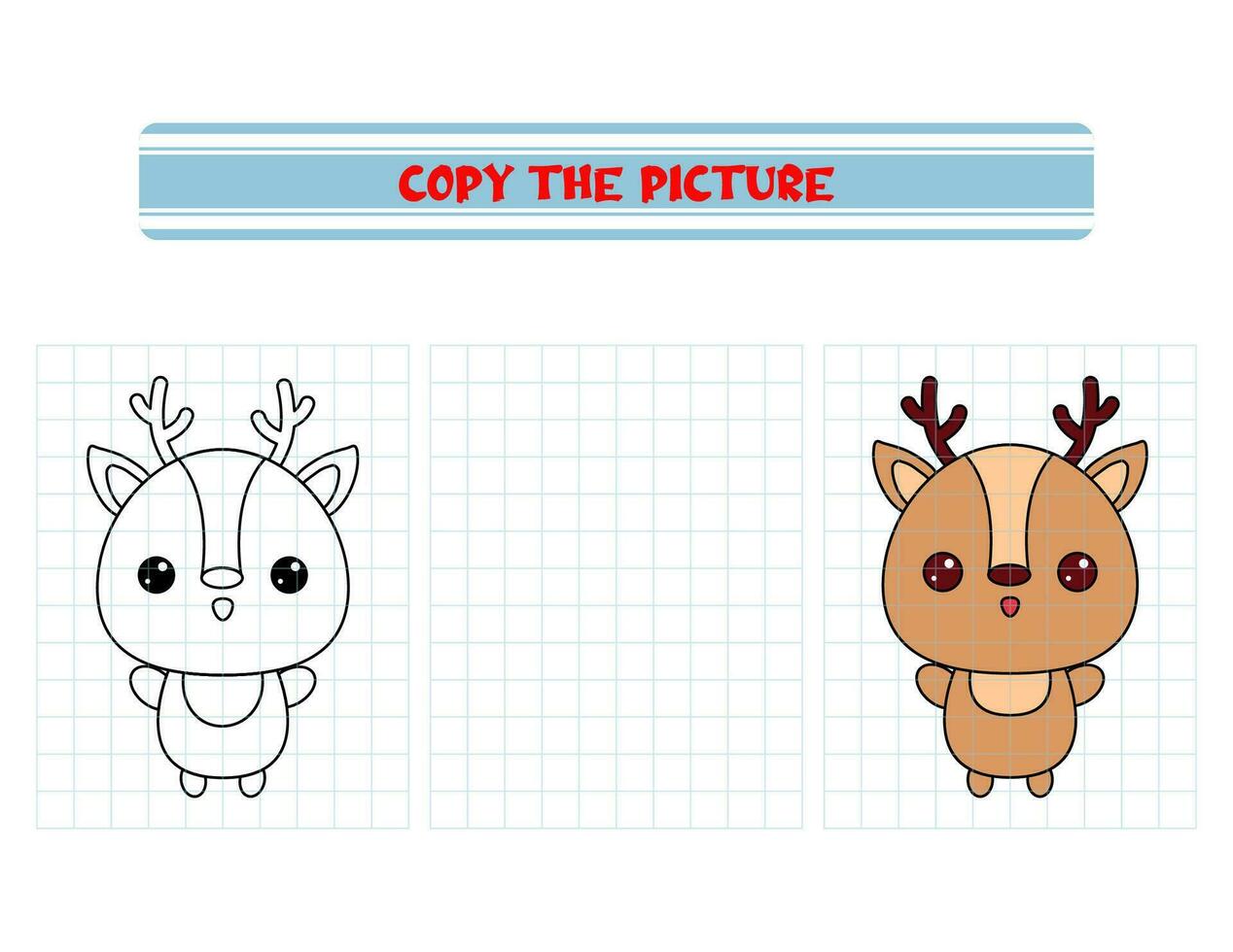 Repeat the picture. Coloring book for kids. Children's education. Cartoon animal deer. vector