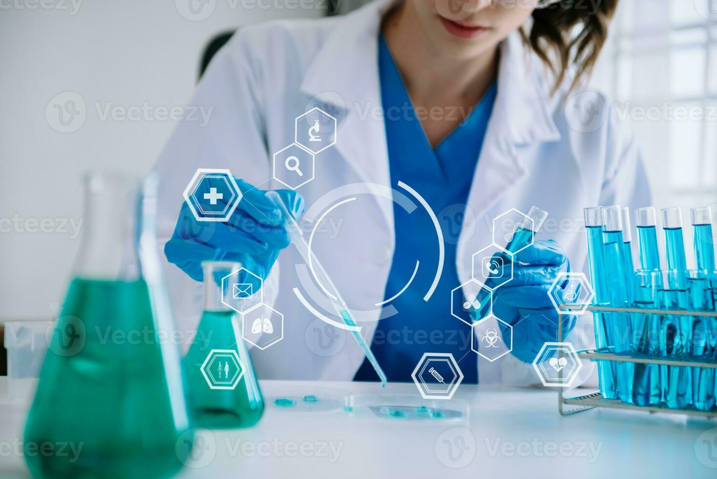 Dctor work on digital tablet healthcare doctor technology tablet using computer  in laboratory study with virtual icon photo