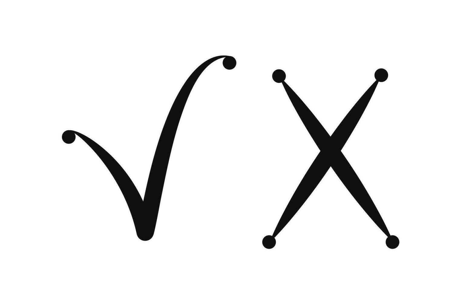 Tick and cross check marks simple doodle vector illustration