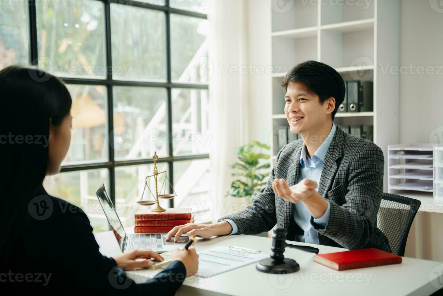 Business and Male lawyer or judge consult having team meeting with client, Law and Legal services concept.Customer service good cooperation in office photo