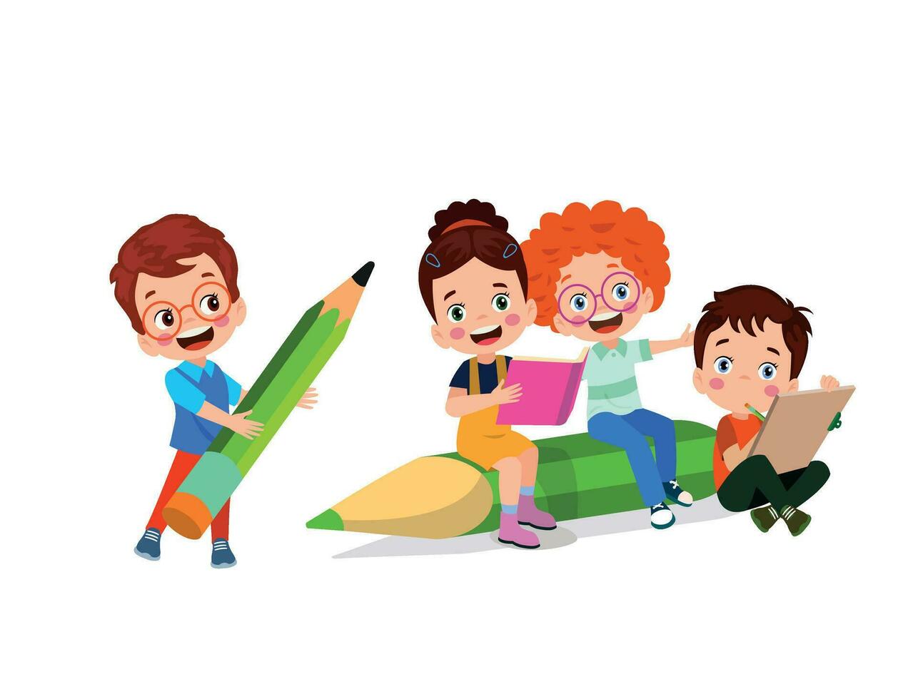 contento niños dibujos animados recopilación. multicultural niños en diferente posiciones aislado en blanco antecedentes vector