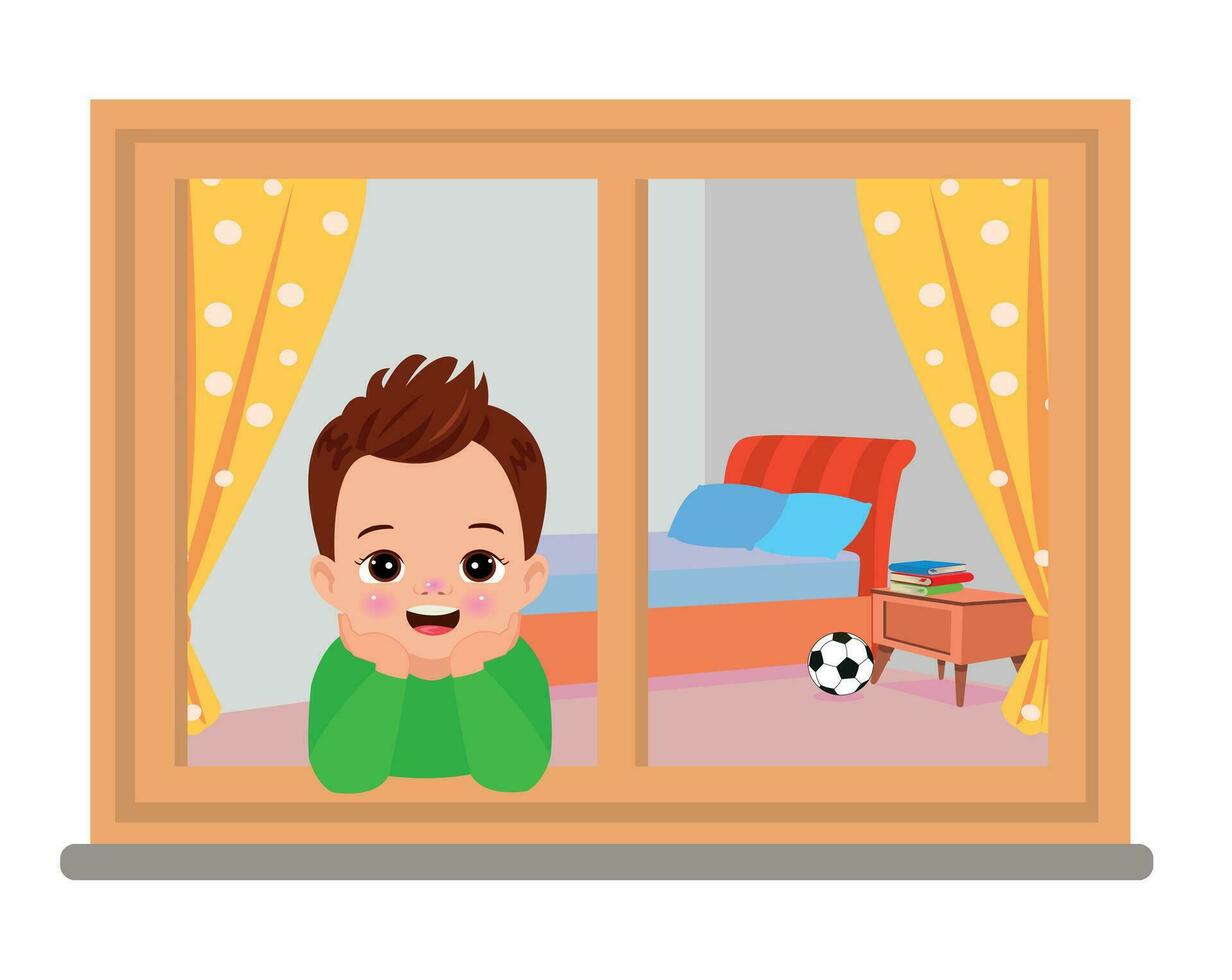 Little boy looking out of the window vector