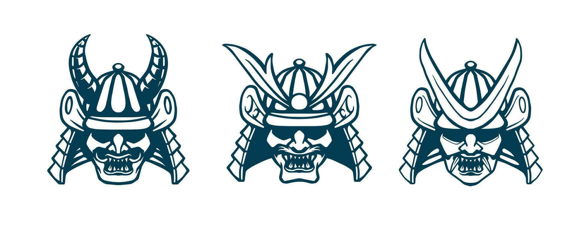 samurai helmet set design vector