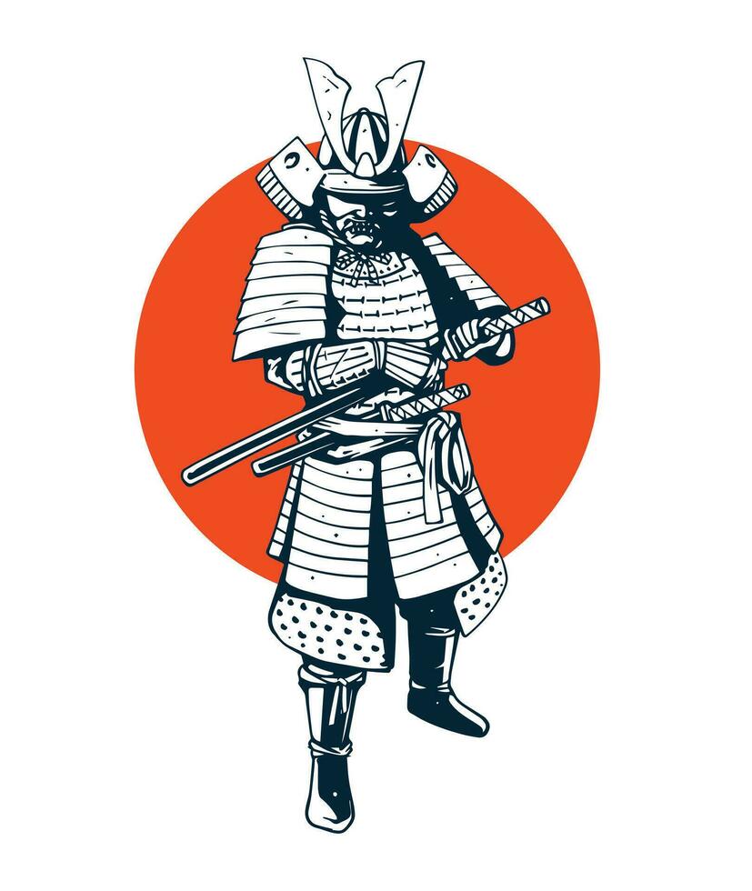 samurai warrior with red sun vector