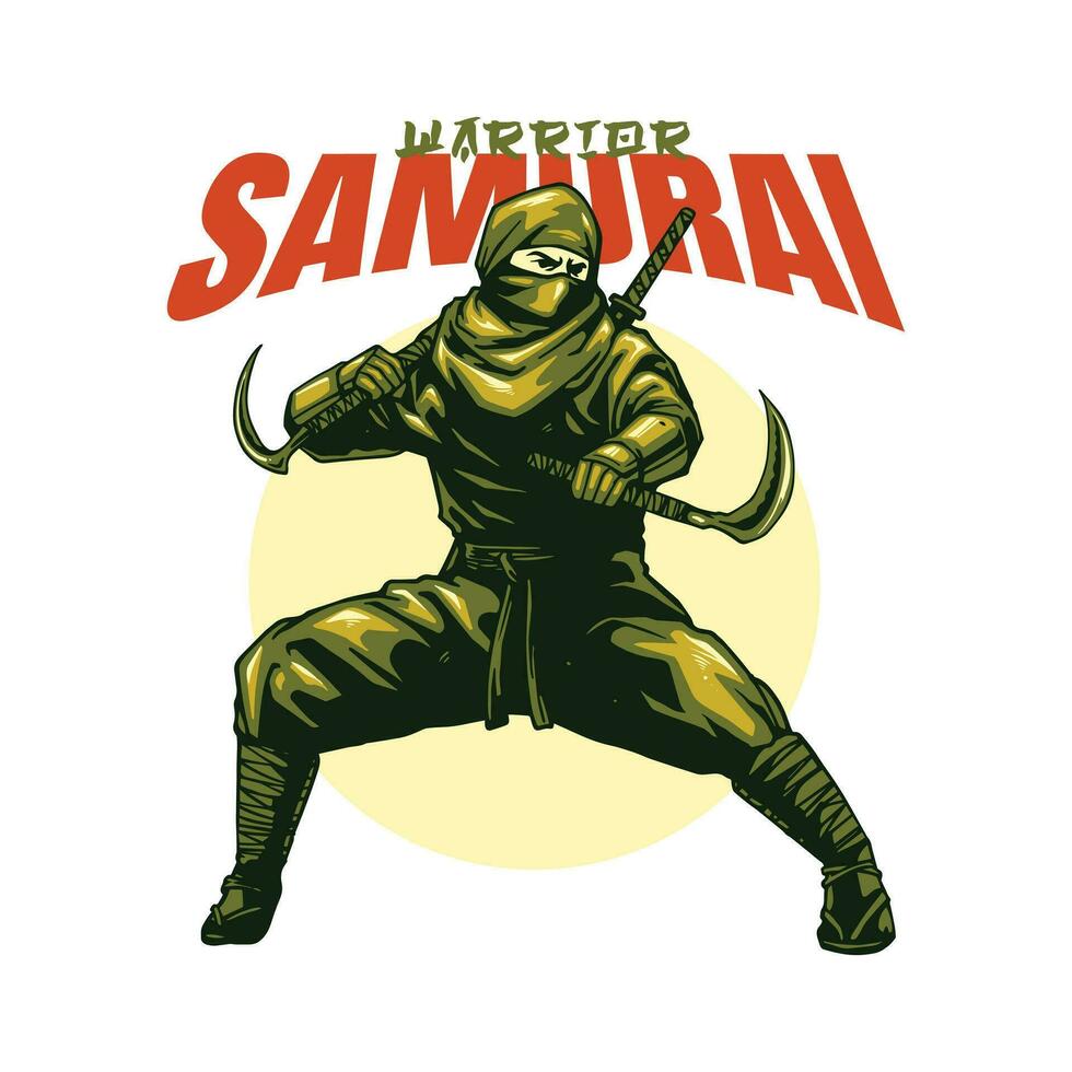 ninja samurai with sword vector