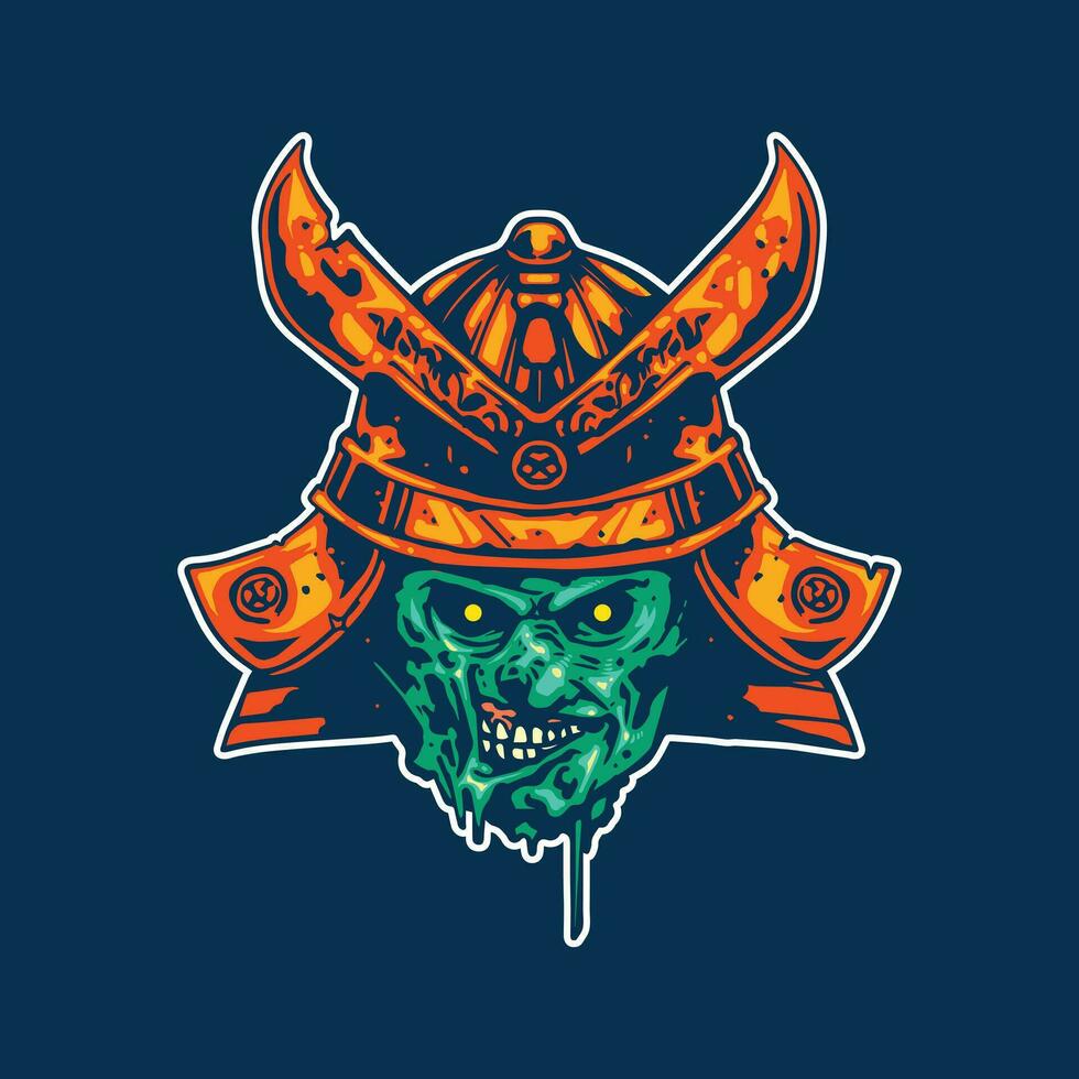 samurai cabeza con zombi cara vector