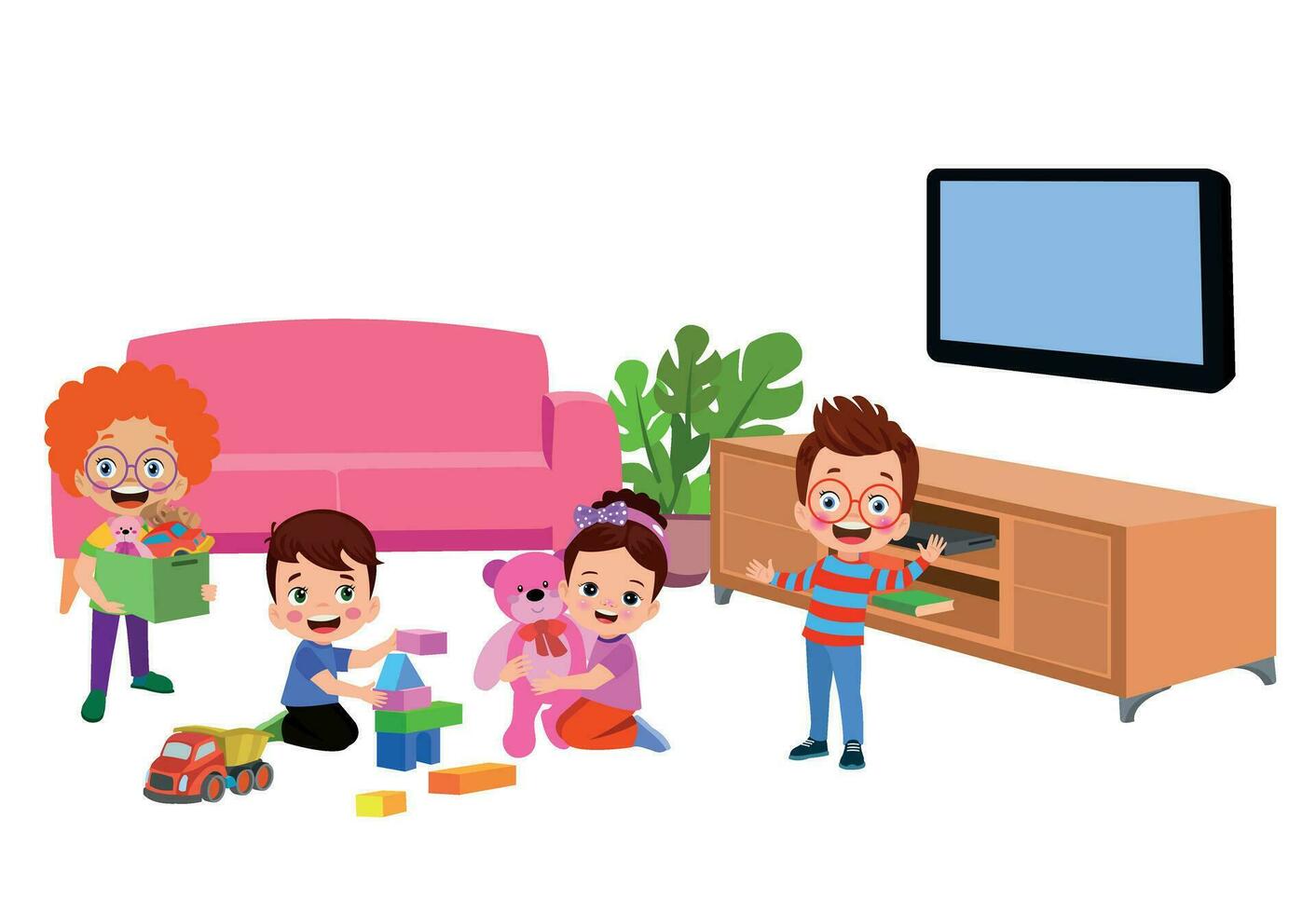 niños jugando en el habitación vector