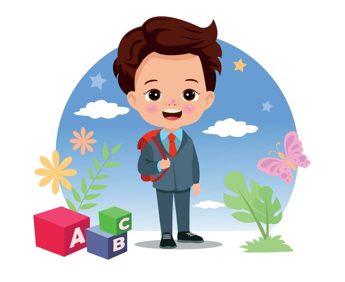 letter cubes and cute boy vector