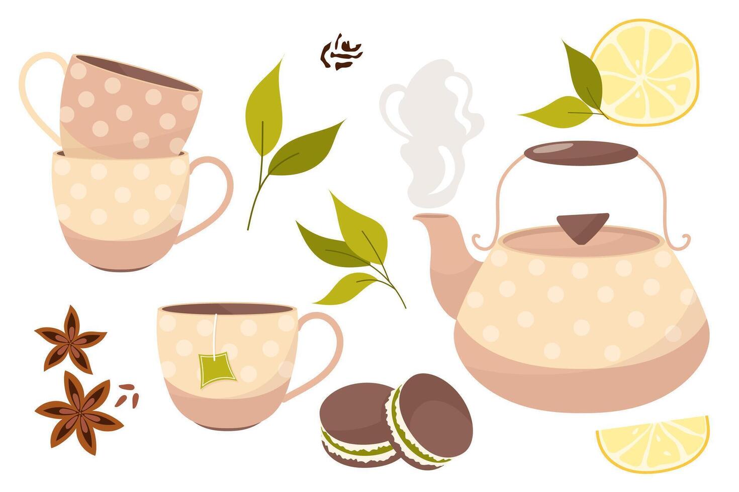 un té colocar. un conjunto de artículos para té Bebiendo. vector