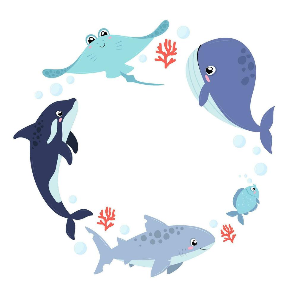 Fish. Set of vector illustrations of ocean or sea fishes. Sea animals on a white background