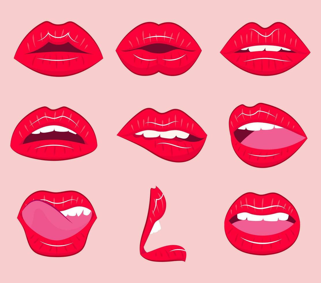 labios ilustración colocar. hermosa sexy rojo labios vector
