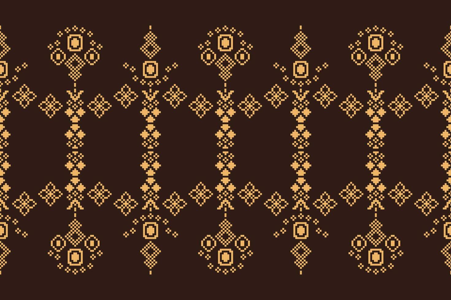 Ethnic geometric fabric pattern Cross Stitch.Ikat embroidery Ethnic oriental Pixel pattern brown background. Abstract,vector,illustration. Texture,clothing,frame,decoration,motifs,silk wallpaper. vector