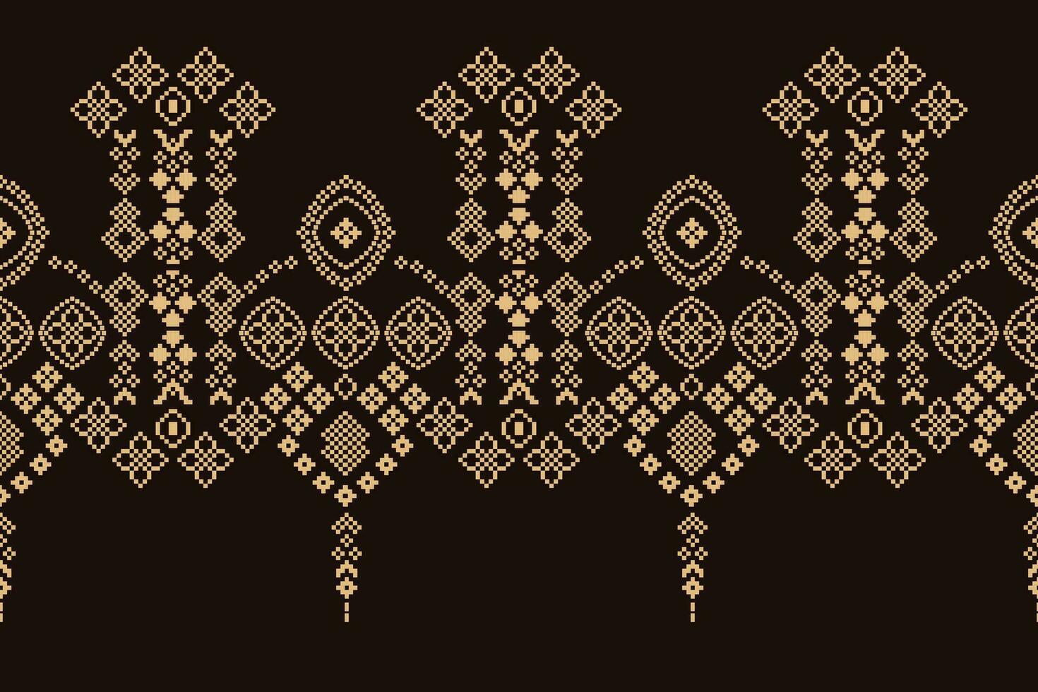 Ethnic geometric fabric pattern Cross Stitch.Ikat embroidery Ethnic oriental Pixel pattern brown background. Abstract,vector,illustration. Texture,clothing,frame,decoration,motifs,silk wallpaper. vector