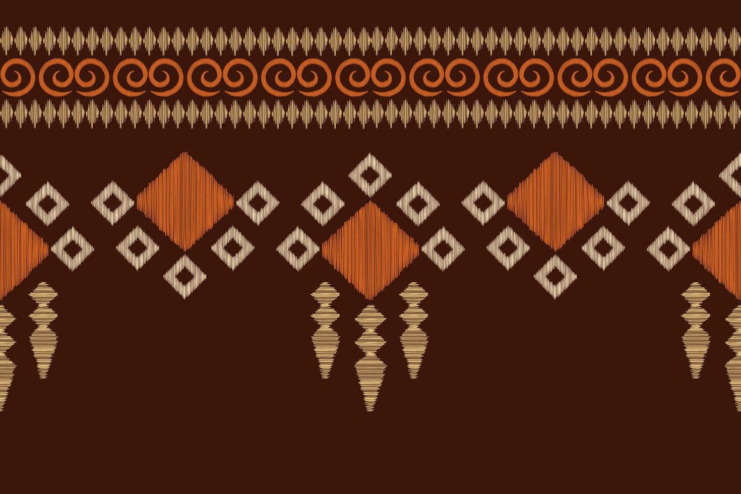 Ethnic Ikat fabric pattern geometric style.African Ikat embroidery brown Ethnic oriental pattern brown background. Abstract,vector,illustration.Texture,wallpaper,frame,decoration,carpet,motif. vector