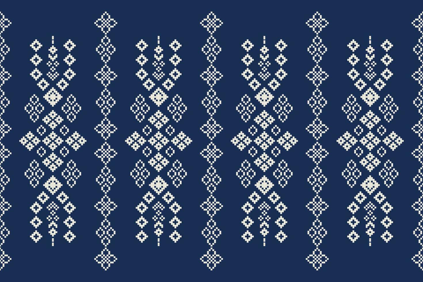 Ethnic geometric fabric pattern Cross Stitch.Ikat embroidery Ethnic oriental Pixel pattern blue background. Abstract,vector,illustration. Texture,clothing,frame,decoration,motifs,silk wallpaper. vector