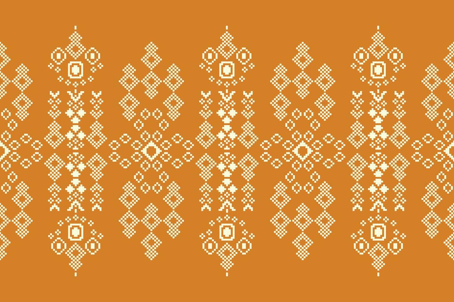Ethnic geometric fabric pattern Cross Stitch.Ikat embroidery Ethnic oriental Pixel pattern brown background. Abstract,vector,illustration. Texture,clothing,frame,decoration,motifs,silk wallpaper. vector