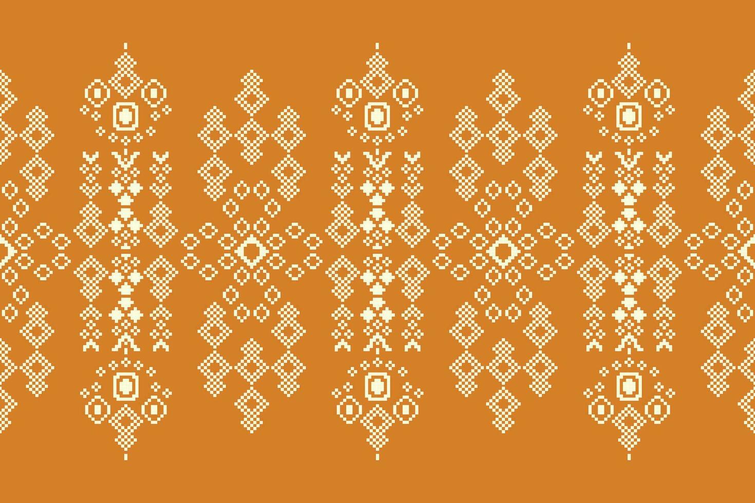 Ethnic geometric fabric pattern Cross Stitch.Ikat embroidery Ethnic oriental Pixel pattern brown background. Abstract,vector,illustration. Texture,clothing,frame,decoration,motifs,silk wallpaper. vector