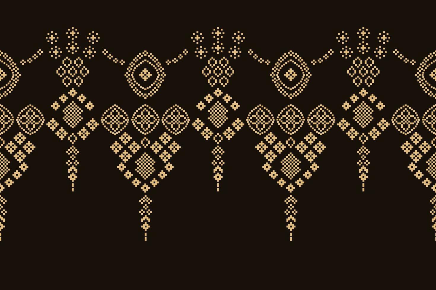 Ethnic geometric fabric pattern Cross Stitch.Ikat embroidery Ethnic oriental Pixel pattern brown background. Abstract,vector,illustration. Texture,clothing,frame,decoration,motifs,silk wallpaper. vector