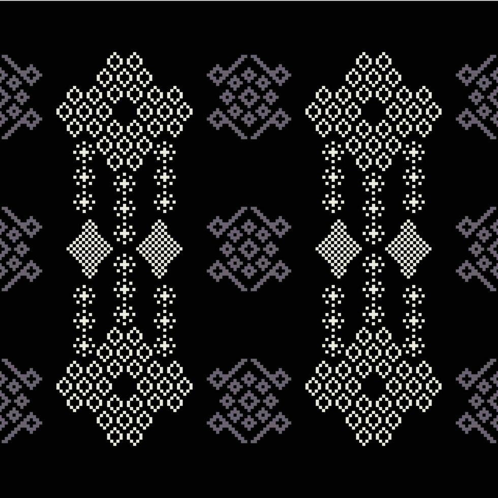 Ethnic geometric fabric pattern Cross Stitch.Ikat embroidery Ethnic oriental Pixel pattern black background. Abstract,vector,illustration. Texture,clothing,frame,decoration,motifs,silk wallpaper. vector