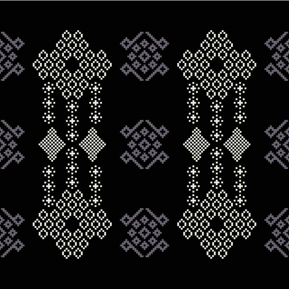 Ethnic geometric fabric pattern Cross Stitch.Ikat embroidery Ethnic oriental Pixel pattern black background. Abstract,vector,illustration. Texture,clothing,frame,decoration,motifs,silk wallpaper. vector