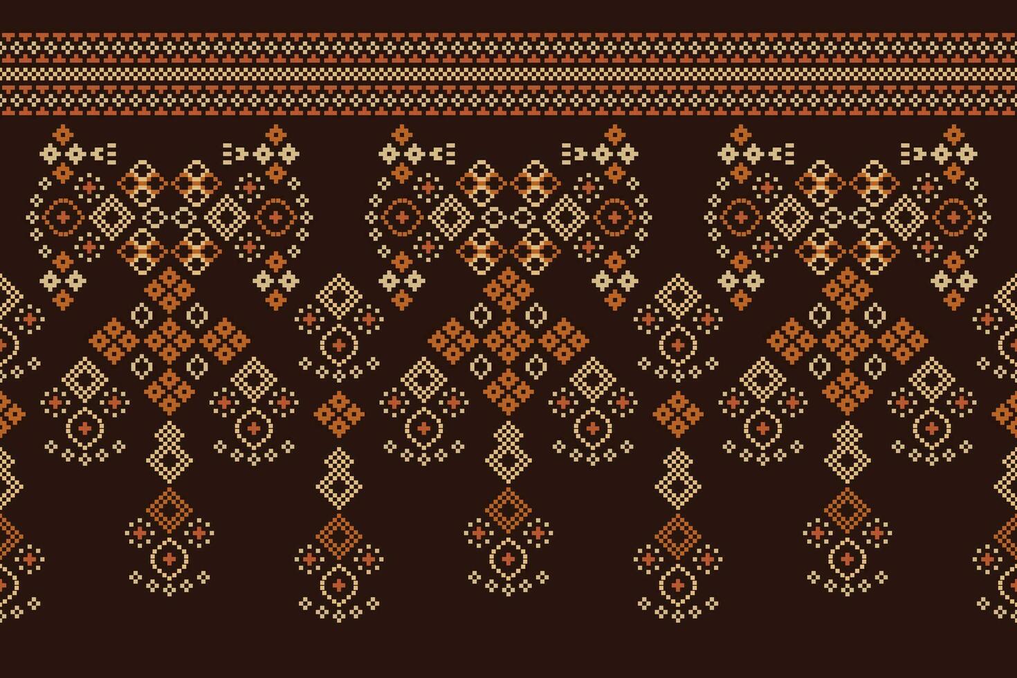 Ethnic geometric fabric pattern Cross Stitch.Ikat embroidery Ethnic oriental Pixel pattern brown background. Abstract,vector,illustration. Texture,clothing,frame,decoration,motifs,silk wallpaper. vector