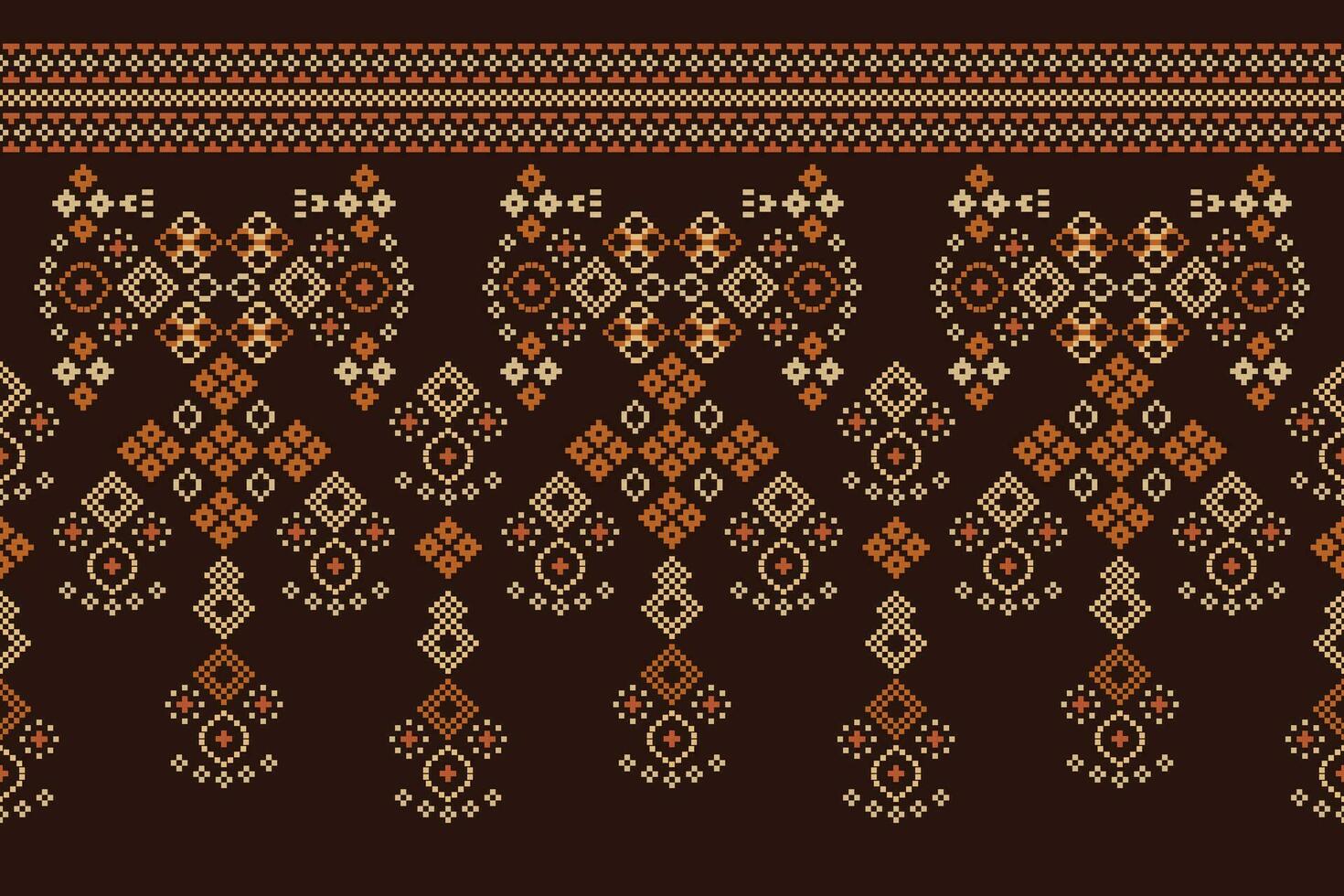 étnico geométrico tela modelo cruzar puntada.ikat bordado étnico oriental píxel modelo marrón antecedentes. resumen, vector, ilustración. textura,ropa,marco,decoración,motivos,seda fondo de pantalla. vector