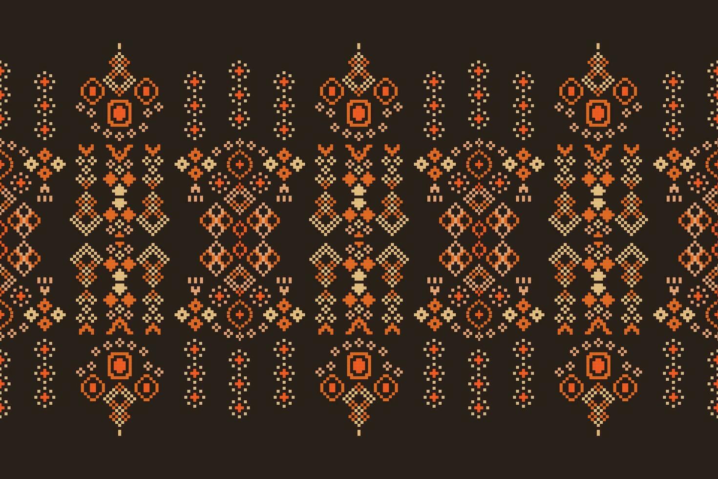 Ethnic geometric fabric pattern Cross Stitch.Ikat embroidery Ethnic oriental Pixel pattern brown background. Abstract,vector,illustration. Texture,clothing,frame,decoration,motifs,silk wallpaper. vector