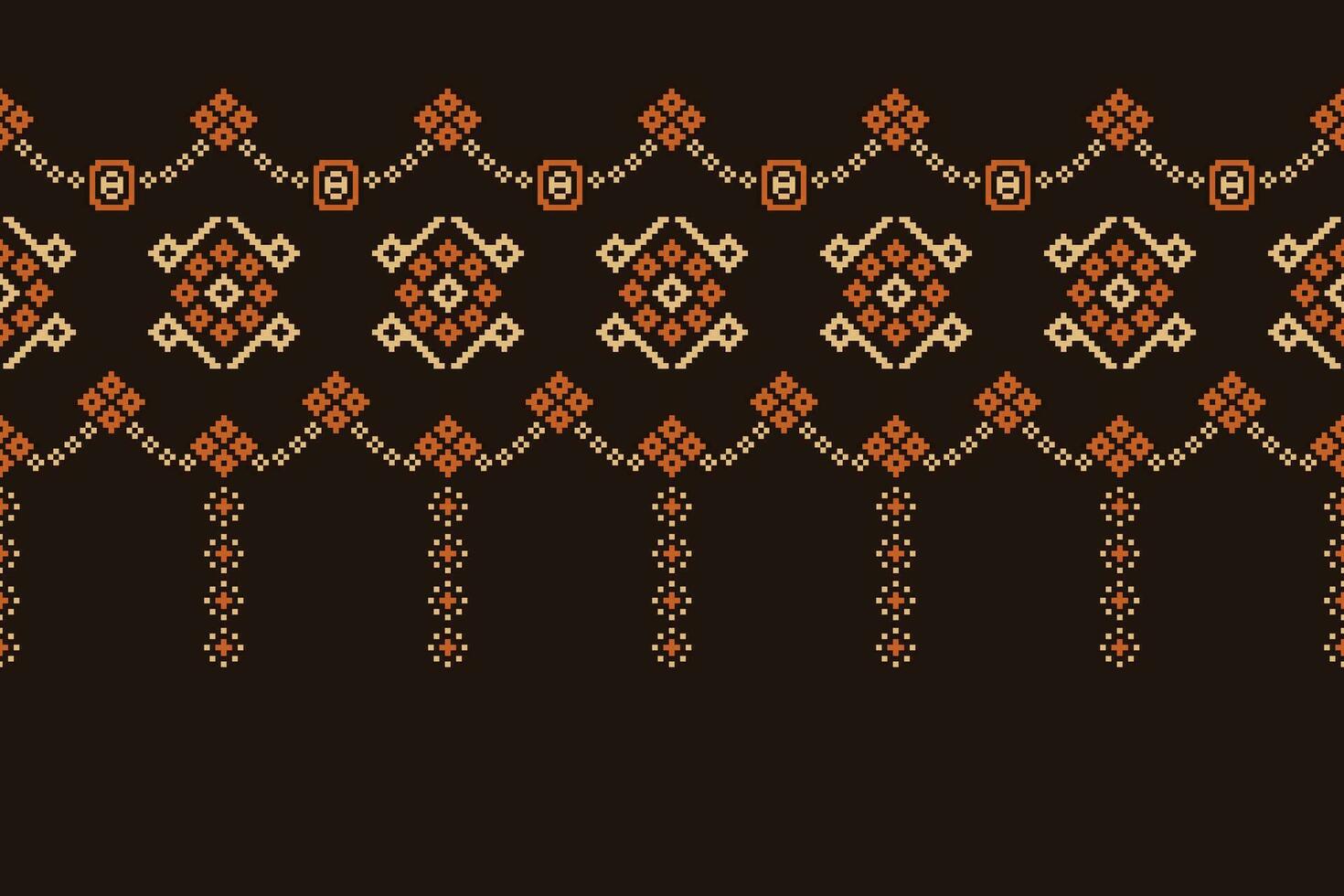Ethnic geometric fabric pattern Cross Stitch.Ikat embroidery Ethnic oriental Pixel pattern brown background. Abstract,vector,illustration. Texture,clothing,frame,decoration,motifs,silk wallpaper. vector