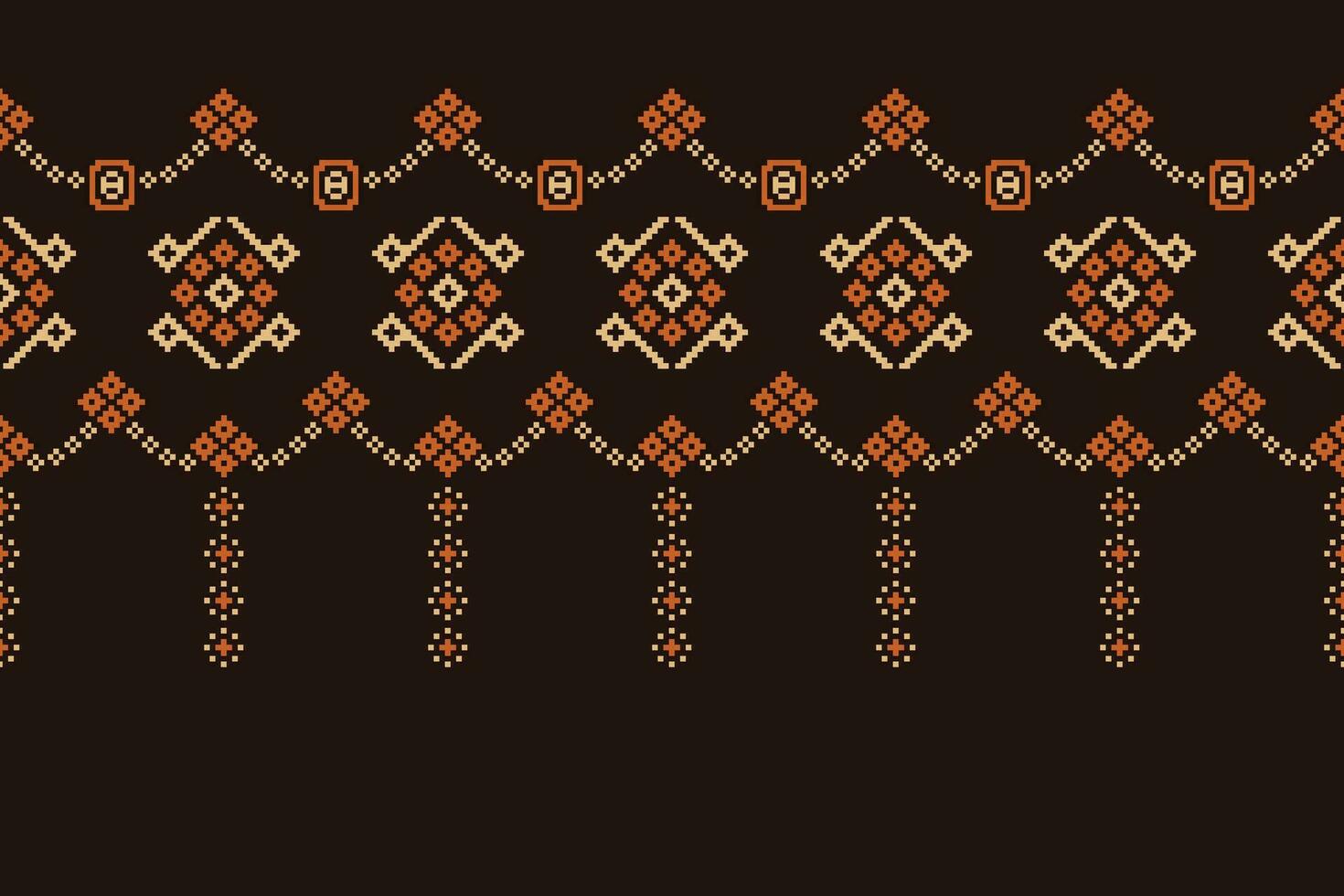 Ethnic geometric fabric pattern Cross Stitch.Ikat embroidery Ethnic oriental Pixel pattern brown background. Abstract,vector,illustration. Texture,clothing,frame,decoration,motifs,silk wallpaper. vector