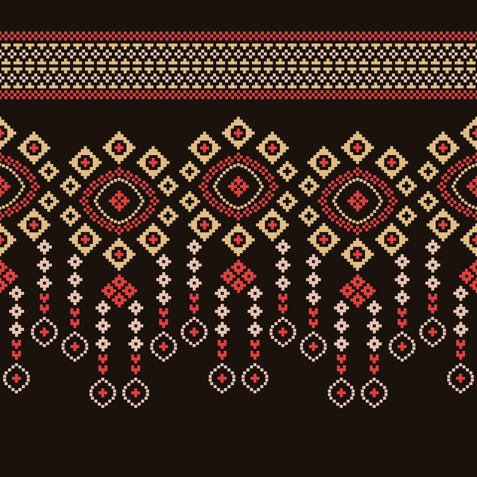 Ethnic geometric fabric pattern Cross Stitch.Ikat embroidery Ethnic oriental Pixel pattern brown background. Abstract,vector,illustration. Texture,clothing,frame,decoration,motifs,silk wallpaper. vector