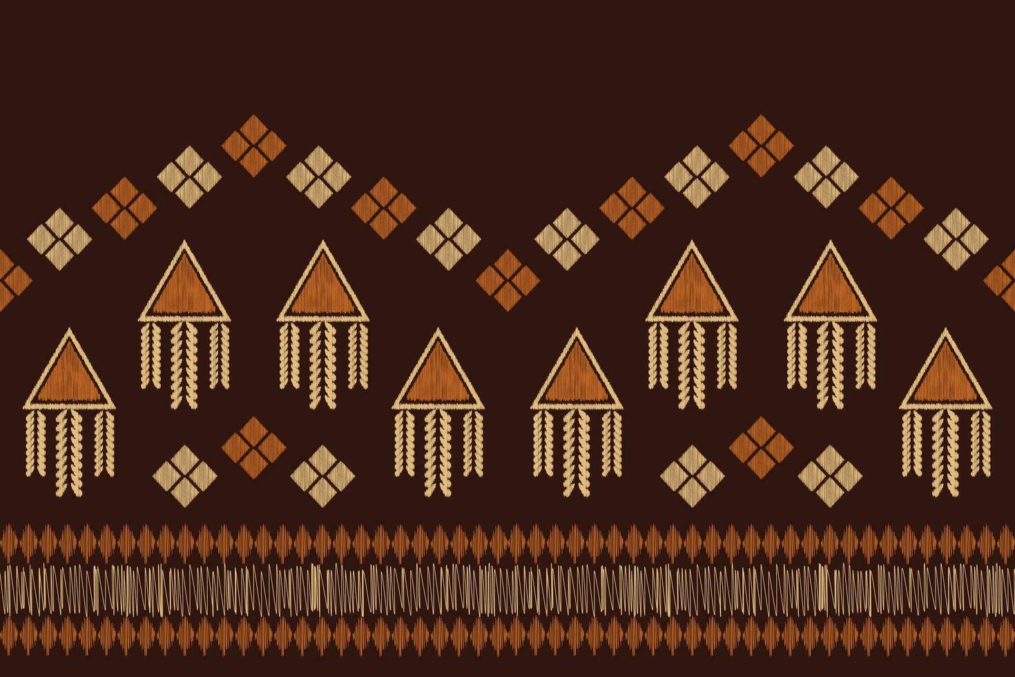 Ethnic Ikat fabric pattern geometric style.African Ikat embroidery brown Ethnic oriental pattern brown background. Abstract,vector,illustration.Texture,wallpaper,frame,decoration,carpet,motif. vector
