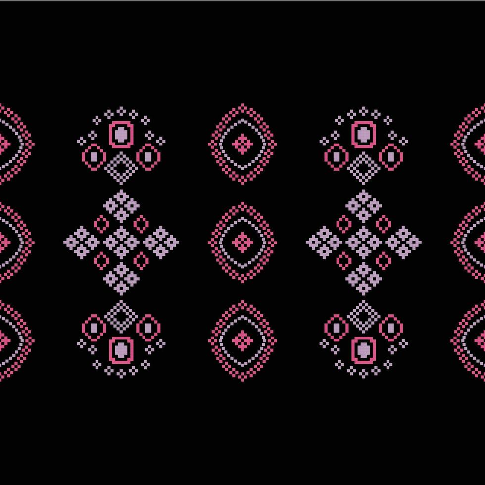 Ethnic geometric fabric pattern Cross Stitch.Ikat embroidery Ethnic oriental Pixel pattern black background. Abstract,vector,illustration. Texture,clothing,frame,decoration,motifs,silk wallpaper. vector