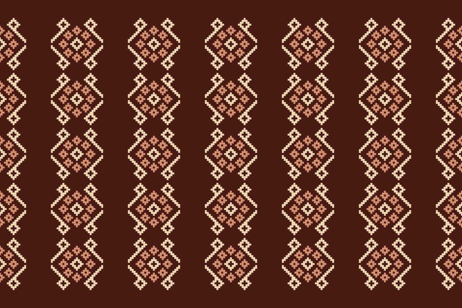 Ethnic geometric fabric pattern Cross Stitch.Ikat embroidery Ethnic oriental Pixel pattern brown background. Abstract,vector,illustration. Texture,clothing,frame,decoration,motifs,silk wallpaper. vector