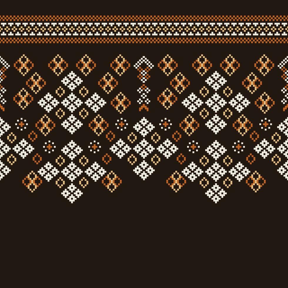 Ethnic geometric fabric pattern Cross Stitch.Ikat embroidery Ethnic oriental Pixel pattern brown background. Abstract,vector,illustration. Texture,clothing,frame,decoration,motifs,silk wallpaper. vector