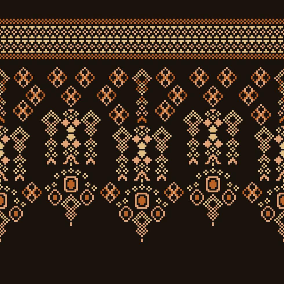 Ethnic geometric fabric pattern Cross Stitch.Ikat embroidery Ethnic oriental Pixel pattern brown background. Abstract,vector,illustration. Texture,clothing,frame,decoration,motifs,silk wallpaper. vector