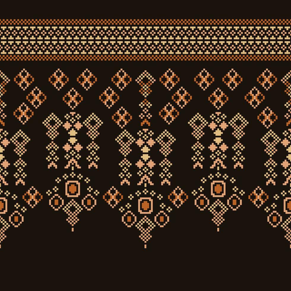 Ethnic geometric fabric pattern Cross Stitch.Ikat embroidery Ethnic oriental Pixel pattern brown background. Abstract,vector,illustration. Texture,clothing,frame,decoration,motifs,silk wallpaper. vector