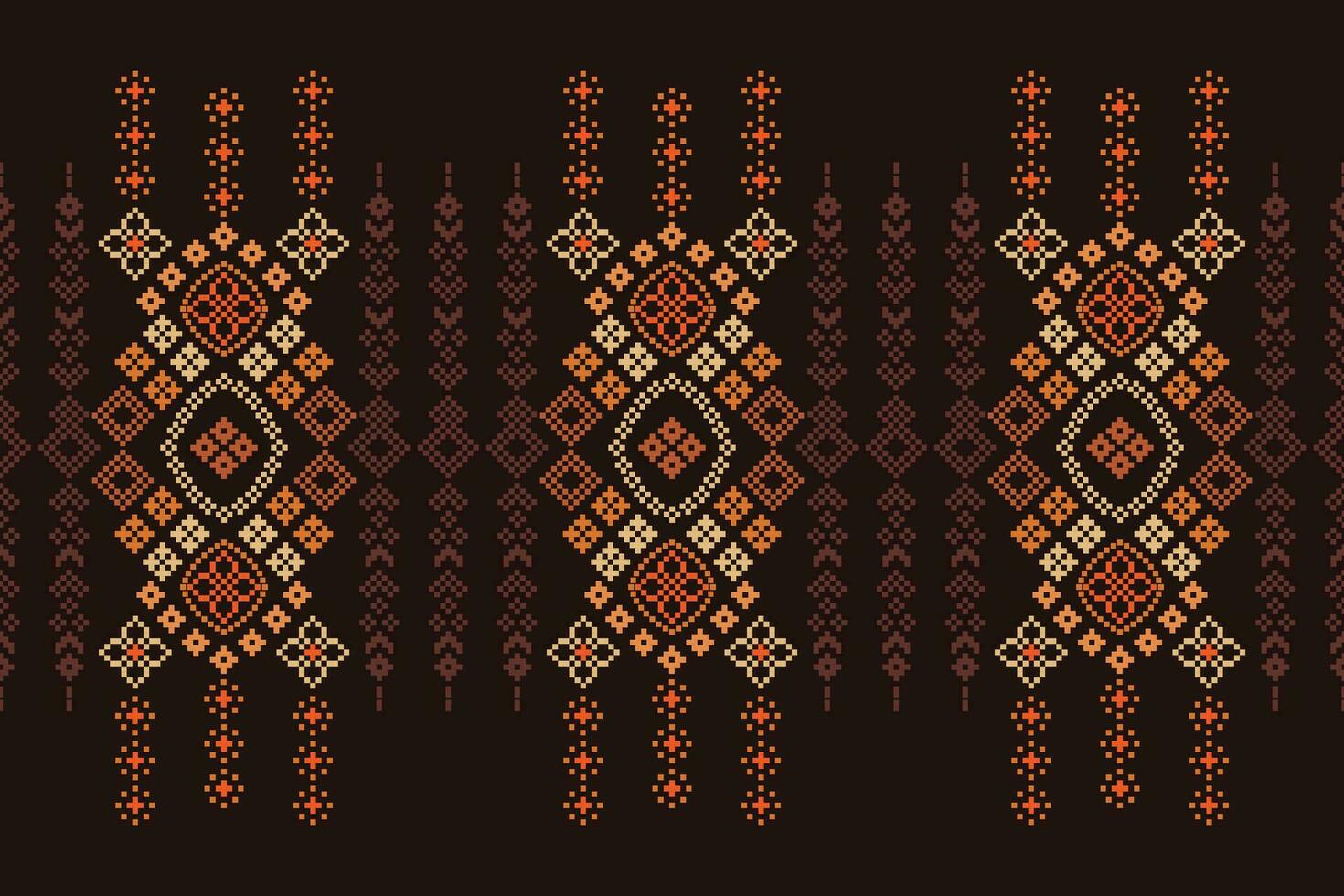 Ethnic geometric fabric pattern Cross Stitch.Ikat embroidery Ethnic oriental Pixel pattern brown background. Abstract,vector,illustration. Texture,clothing,frame,decoration,motifs,silk wallpaper. vector