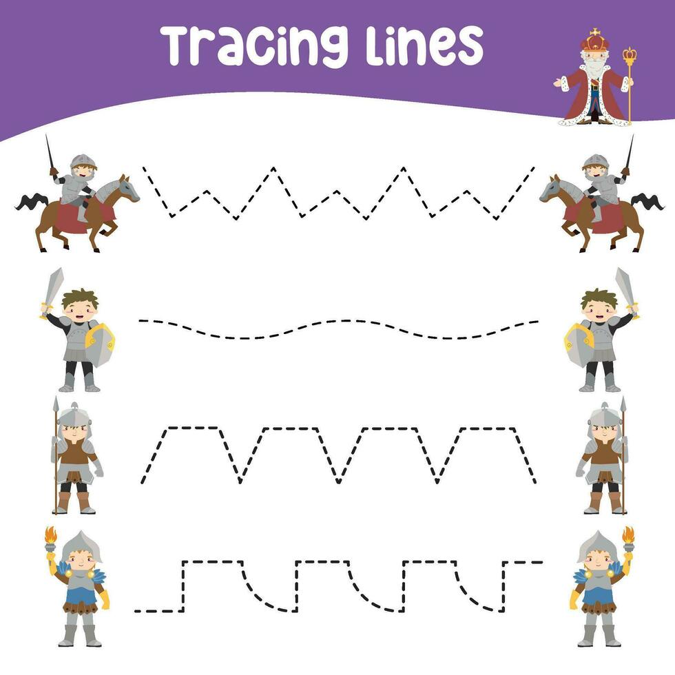 Tracing lines activity for children. Tracing worksheet for kids. Educational printable worksheet. Vector illustration.