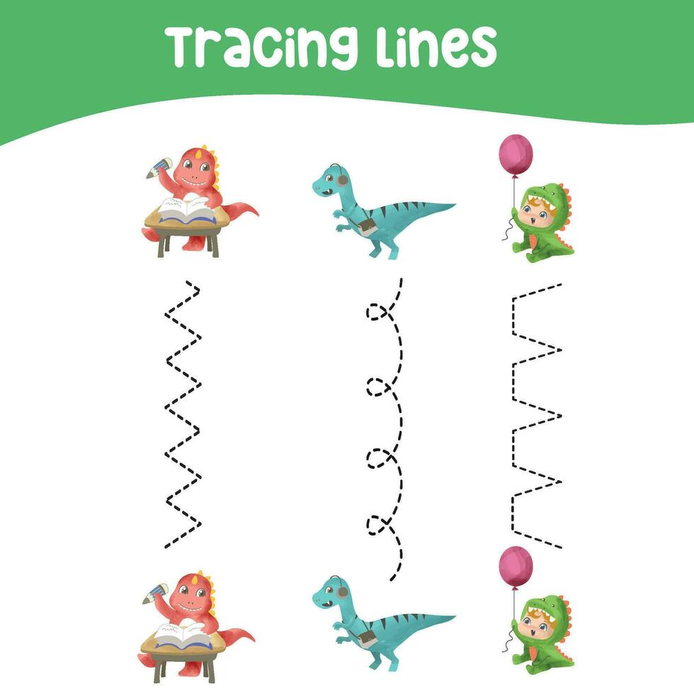 Tracing lines activity for children. Tracing worksheet for kids. Educational printable worksheet. Vector illustration.
