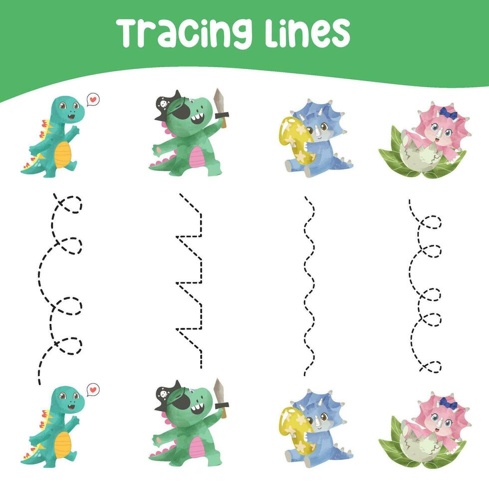 Tracing lines activity for children. Tracing worksheet for kids. Educational printable worksheet. Vector illustration.